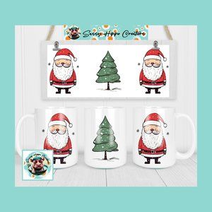 Ceramic Coffee Mug Adorable Santa Claus Christmas Tree Holiday 15oz Sublimated
